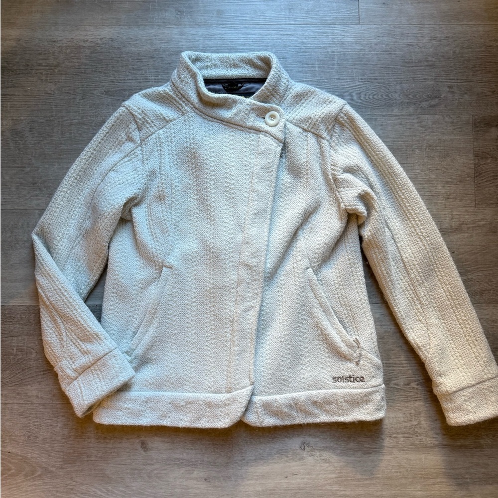 Solstice Outdoor Women’s Full Zip Fleece Ivory Jacket Size L Textured Fabric
